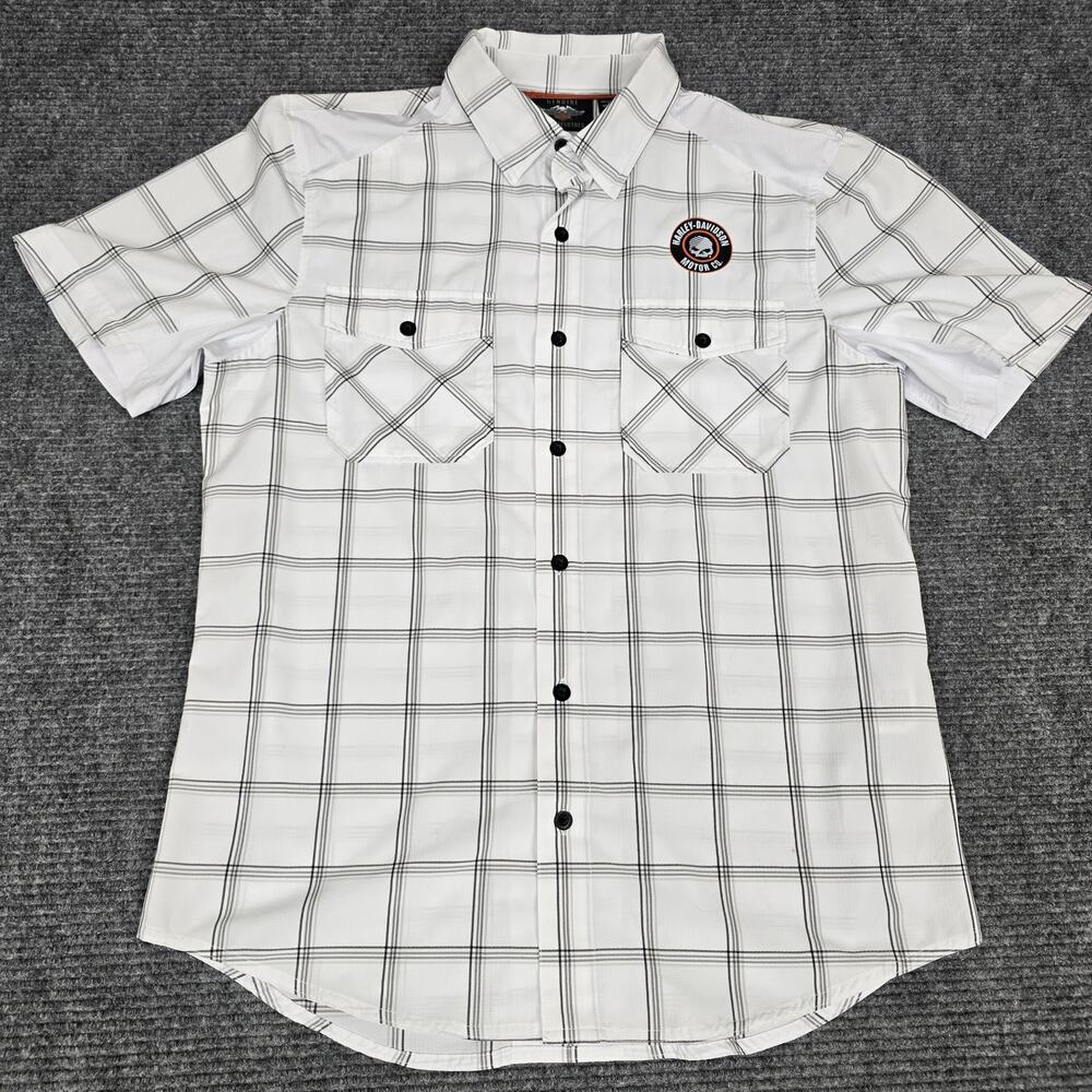 Harley Davidson Performance Shirt Mens L White Plaid Fast Dry
